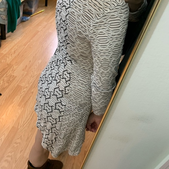 Tianello by Steve Barraza knit long sleeve mini dress asym hem black white XS - Picture 8 of 10